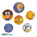 DIGIMON - Abzeichen Pack – Tai und Matt Die beiden Freunde Taichi und Yamato sowie ihr Digimon Agumon und Gabumon sind zusammen auf diesem Digimon-Abzeichen von ABYstyle!